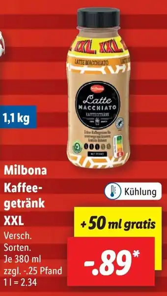 Lidl Milbona Kaffeegetränk XXL 380 ml Angebot