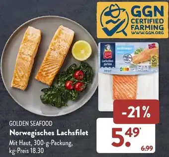 Aldi Süd GOLDEN SEAFOOD Norwegisches Lachsfilet 300 g Packung Angebot