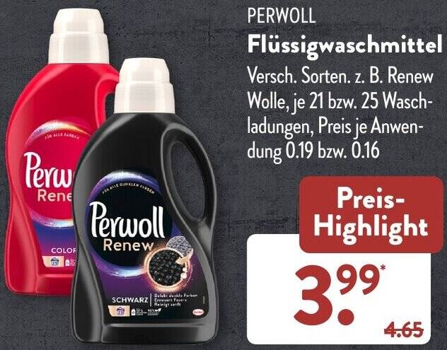 PERWOLL Flüssigwaschmittel 21-25 Waschladungen Angebot bei Aldi Süd