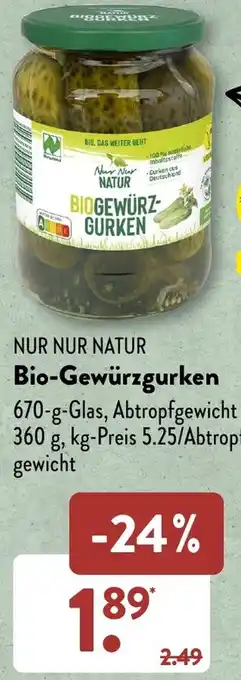 Aldi Süd NUR NUR NATUR Bio-Gewürzgurken 670 g Glas Angebot