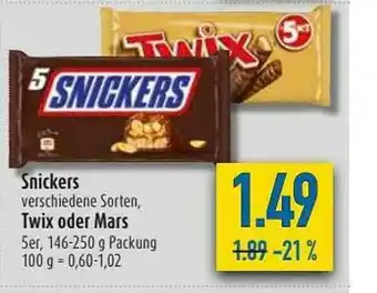 diska Snickers, Twix Oder Mars Angebot