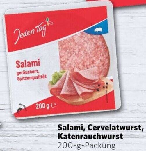 Jeden Tag Salami, Cervelatwurst, Katenrauchwurst 200gPackung Angebot