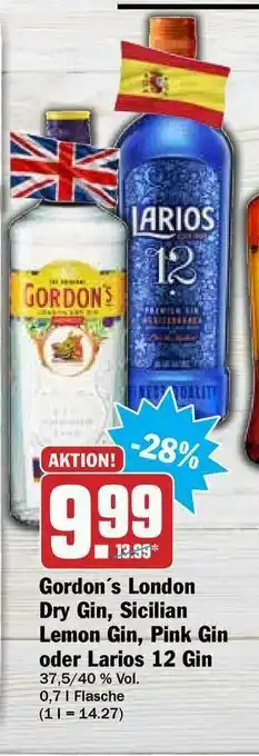 Hit Gordon's London Dry Gin, Sicilian Lemon Gin, Pink Gin Oder Larios 12 Gin Angebot