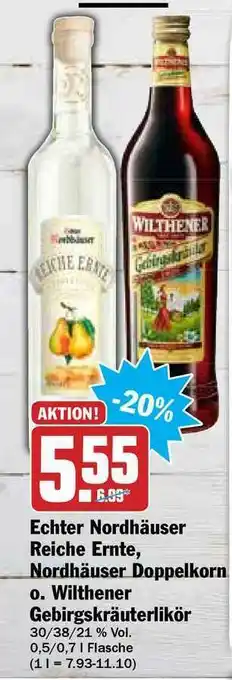 Hit Echter Nordhäuser Reiche Ernte, Nordhäuser Doppelkorn Oder Wilthener Gebirgskräuterlikör Angebot