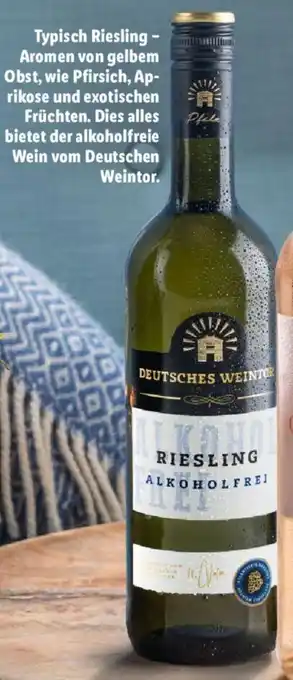 Lidl DEUTSCHES WEINTOR RIESLING, ALKOHOLFREIER WEIN 0,75 L-Fl. Angebot