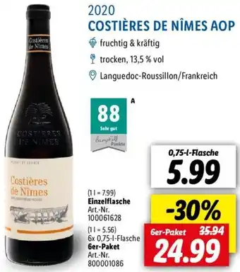 Lidl 2020 COSTIÈRES DE NÎMES AOP 0,75 L Flasche Angebot