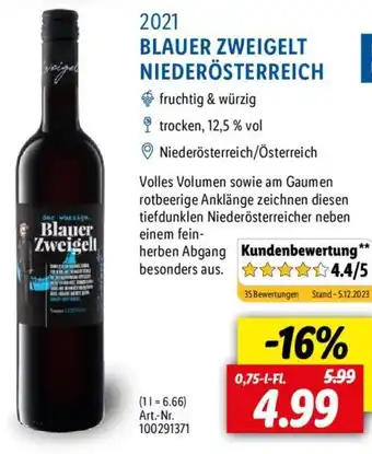 Lidl 2021 BLAUER ZWEIGELT NIEDERÖSTERREICH 0,75 L-Fl. Angebot