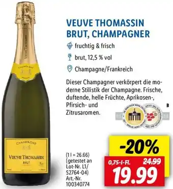 Lidl VEUVE THOMASSIN BRUT, CHAMPAGNER 0,75 L-Fl. Angebot