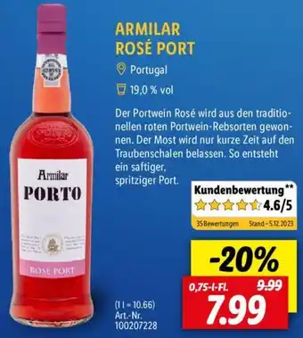 Lidl ARMILAR ROSÉ PORT 0,75 L-Fl. Angebot