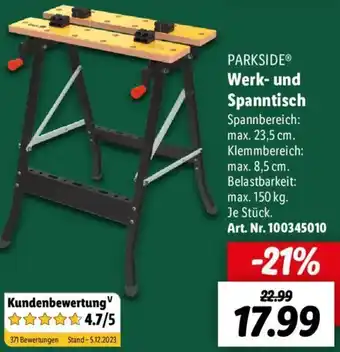 Lidl PARKSIDE Werk und Spanntisch Angebot