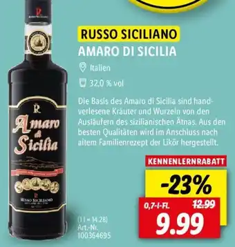 Lidl RUSSO SICILIANO AMARO DI SICILIA 0,7 L-Fl. Angebot