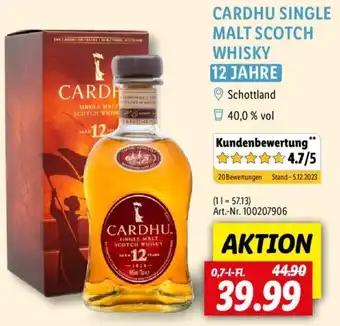 Lidl CARDHU SINGLE MALT SCOTCH WHISKY 12 JAHRE 0,7 L-Fl. Angebot