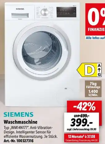 Lidl SIEMENS Waschmaschine ,,WM14N177" Angebot