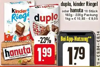 Edeka duplo, kinder Riegel oder hanuta 182g-220g Packung Angebot