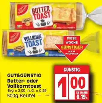 Edeka GUT&GÜNSTIG Butter oder Vollkorntoast 500g Beutel Angebot