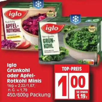 Edeka Iglo Grünkohl oder Apfel Rotkohl Minis 450/600g Packung Angebot