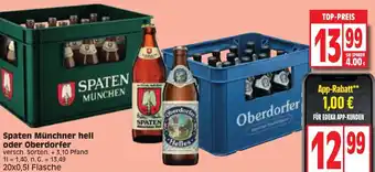 Edeka Spaten Münchner hell oder Oberdorfer 20x0,5 L Flasche Angebot