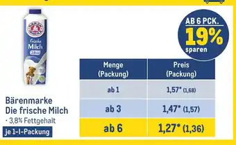 METRO Bärenmarke Die frische Milch je 1-1-Packung Angebot