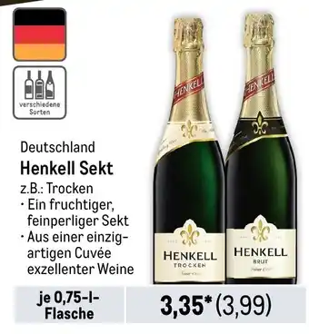 METRO Deutschland Henkell Sekt je 0,75-1-Flasche Angebot