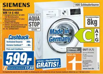 expert Techno Land Siemens Waschmaschine WM 14 G 492 Angebot