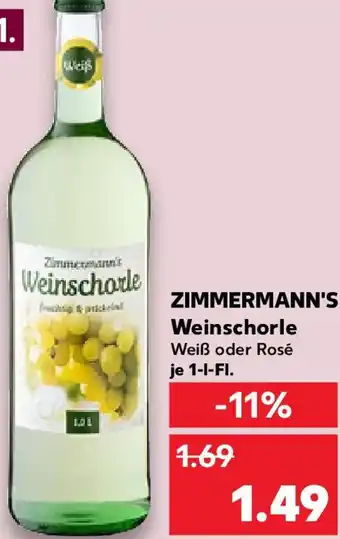 Kaufland ZIMMERMANN'S Weinschorle 1 L-Fl. Angebot