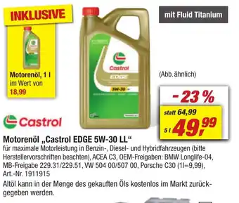 toom Baumarkt Castrol Motorenöl ,,Castrol EDGE 5W-30 LL" 5L Angebot