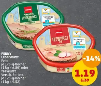 PENNY PENNY Leberwurst 175 g oder Teewurst 125 g Becher Angebot