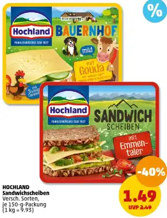 PENNY HOCHLAND Sandwichscheiben 150 g Packung Angebot