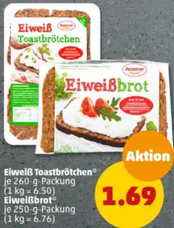 PENNY Eiweiß Toastbrötchen 260 g oder Eiweißbrot 250 g Packung Angebot