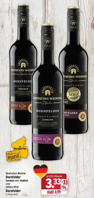 Wasgau Deutsches Weintor Dornfelder trocken oder lieblich oder Edition Mild Dornfelder 0,75L Angebot