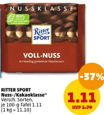 PENNY RITTER SPORT Nuss-/Kakaoklasse 100 g Tafel Angebot