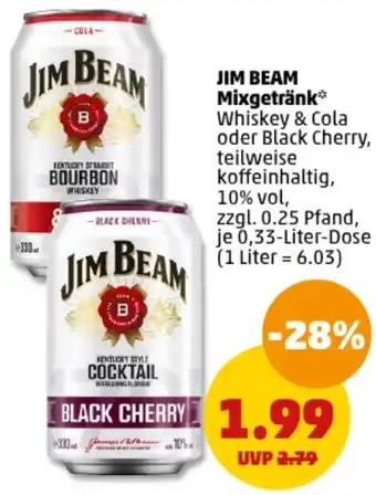 PENNY JIM BEAM Mixgetränk 0,33 Liter Dose Angebot