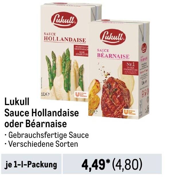 Lukull Sauce Hollandaise oder Béarnaise je 11Packung Angebot bei METRO