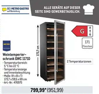 METRO METRO PROFESSIONAL Weintemperierschrank GWC 1171D Angebot