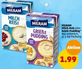 PENNY MILRAM Milch-Reis oder Grieß-Pudding 1 kg Packung Angebot