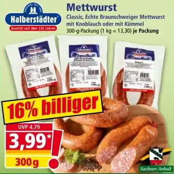 Norma Halberstädter Mettwurst 300 g Packung Angebot