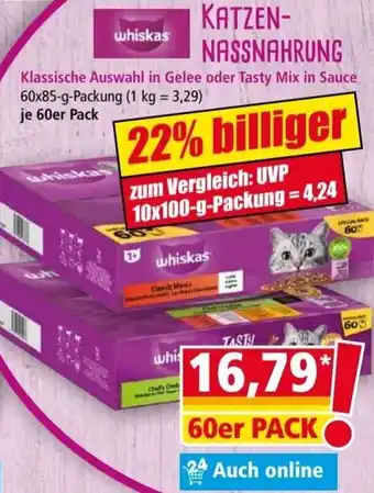 Norma Whiskas Katzennassnahrung 60x85 g Packung Angebot