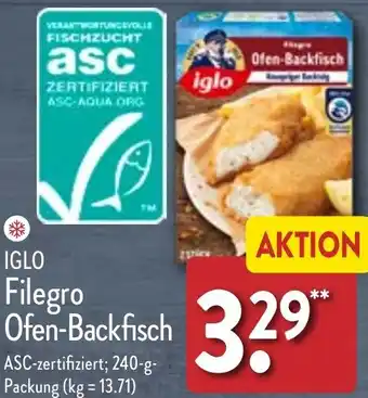 Aldi Nord IGLO Filegro Ofen-Backfisch 240 g Packung Angebot