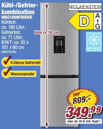 Poco WOLKENSTEIN Kühl-/Gefrierkombination WKG180NFDIXWD Angebot