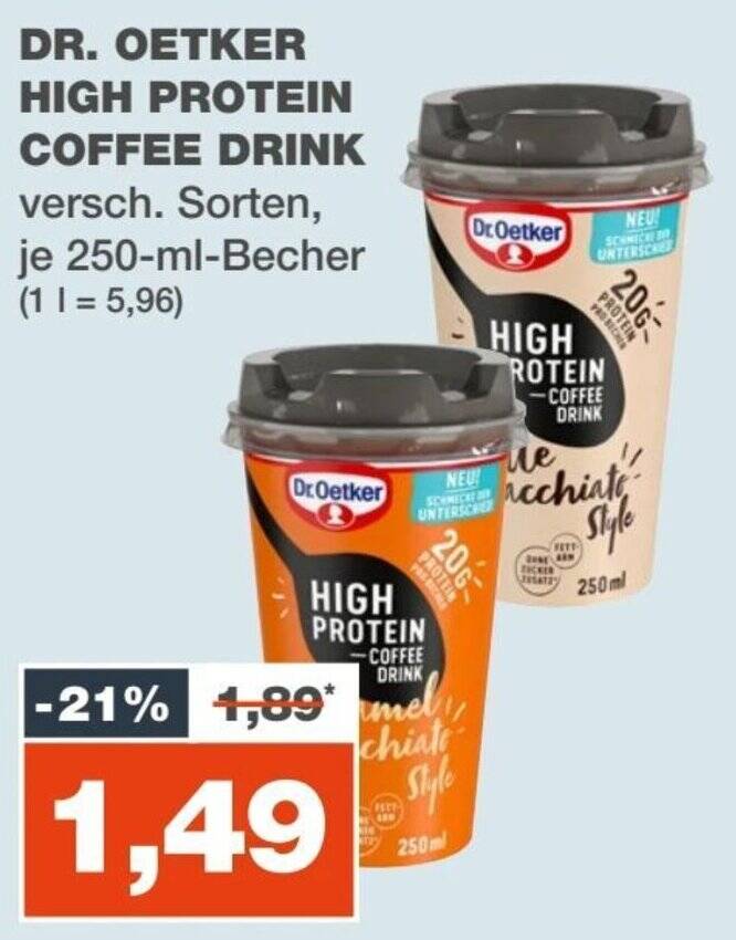 DR. OETKER HIGH PROTEIN COFFEE DRINK 250 ml Becher Angebot bei mein real