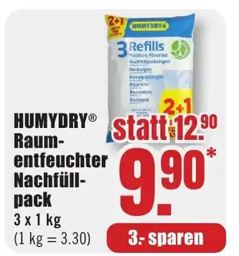 B1 Discount Baumarkt HUMYDRY Raumentfeuchter Nachfüllpack 3*1kg Angebot