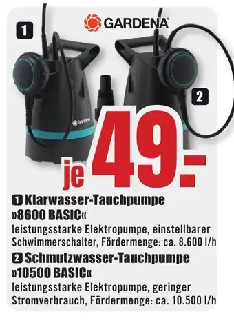 B1 Discount Baumarkt GARDENA Klarwasser-Tauchpumpe »8600 BASIC« / Schmutzwasser-Tauchpumpe »10500 BASIG« Angebot