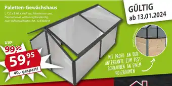 Sonderpreis Baumarkt Paletten-Gewächshaus L 120 x B 80 x H 67 cm, Aluminium und Polycarbonat, witterungsbeständig, zwei Lüftungsfenster Angebot