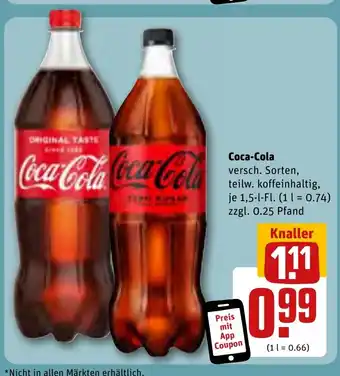 REWE Coca-Cola versch. Sorten, teilw. koffeinhaltig, je 1,5-l-Fl. Angebot