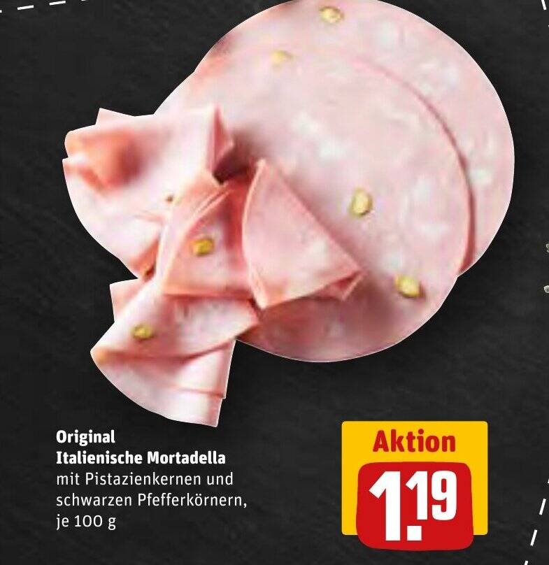 Original Italienische Mortadella mit Pistazienkernen und schwarzen Pfefferkörnern, je 100 g