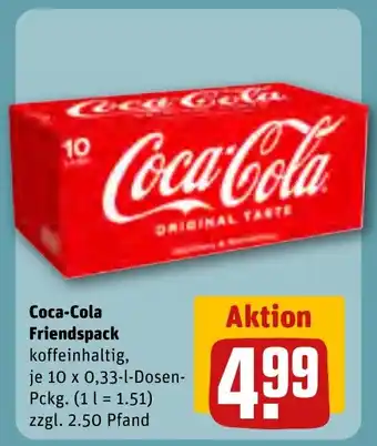 REWE Coca-Cola Friendspack koffeinhaltig, je 10 x 0,33-l-Dosen-Pckg. Angebot