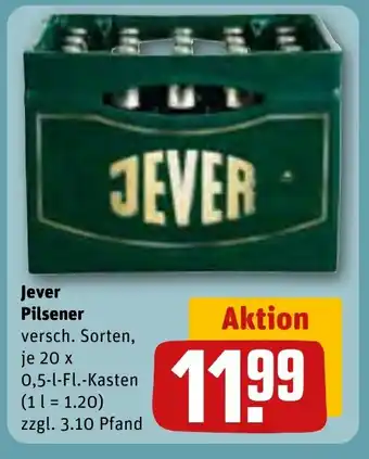 REWE Jever Pilsener versch. Sorten, je 20 x 0,5-1-Fl.-Kasten Angebot