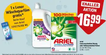 REWE Ariel Colorwaschmittel flüssig oder Vollwaschmittel Pulver je 100-WL-Pckg. Angebot