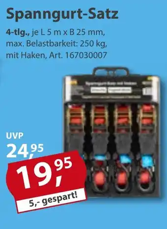 Sonderpreis Baumarkt Spanngurt-Satz 4-tlg., je L 5m x B 25 mm, max. Belastbarkeit: 250 kg, mit Haken Angebot