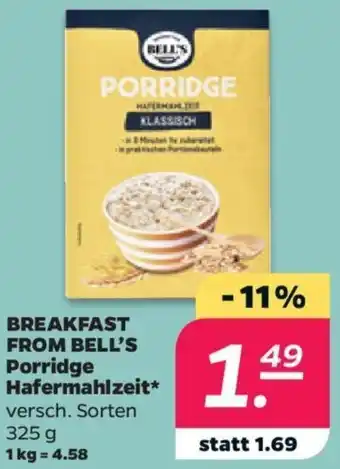 NETTO BREAKFAST FROM BELL'S Porridge Hafermahlzeit 325 g Angebot